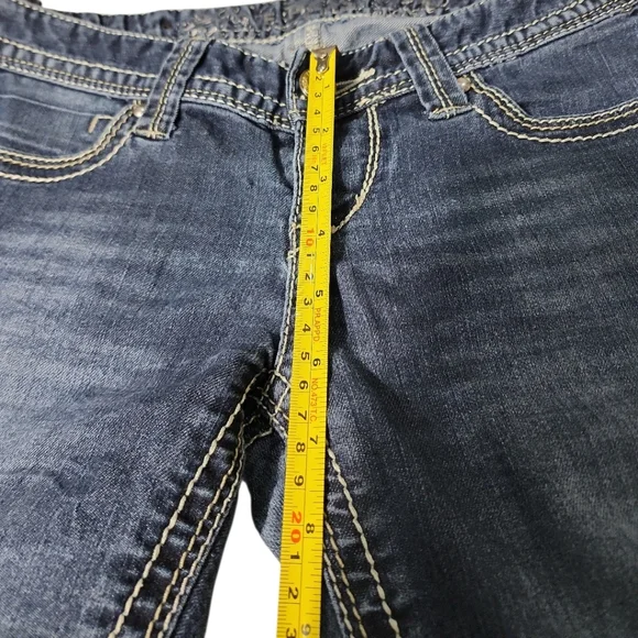 Express Skinny Low Rise Jeans Women Sz 0 Medium‎ Wash Y2k Style Stitches - Picture 6 of 13